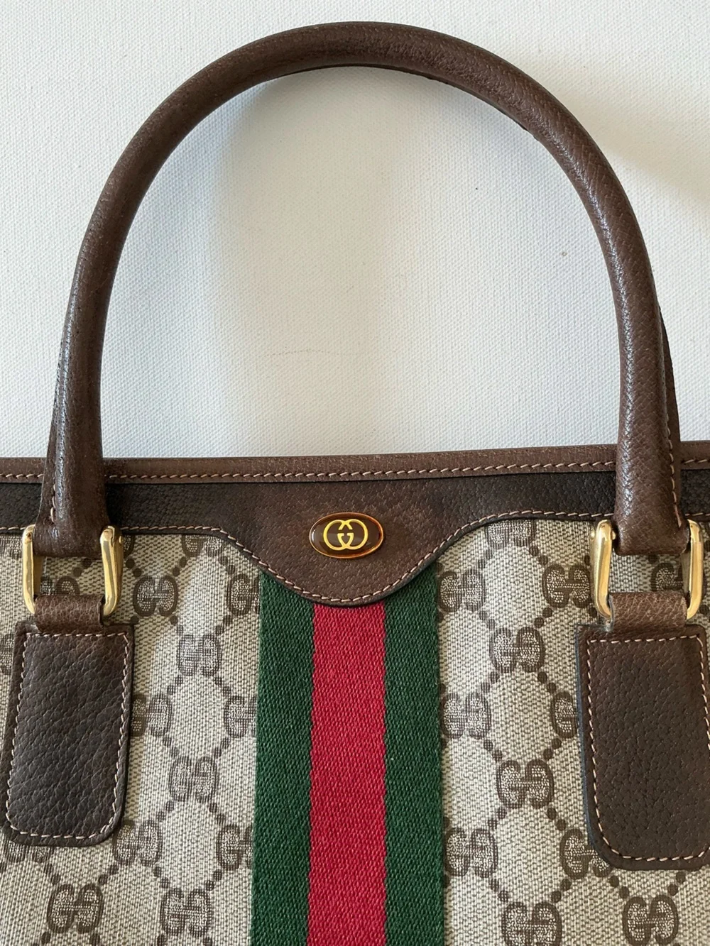 Vintage Gucci GG Supreme Web Stripe Briefcase Business Bag